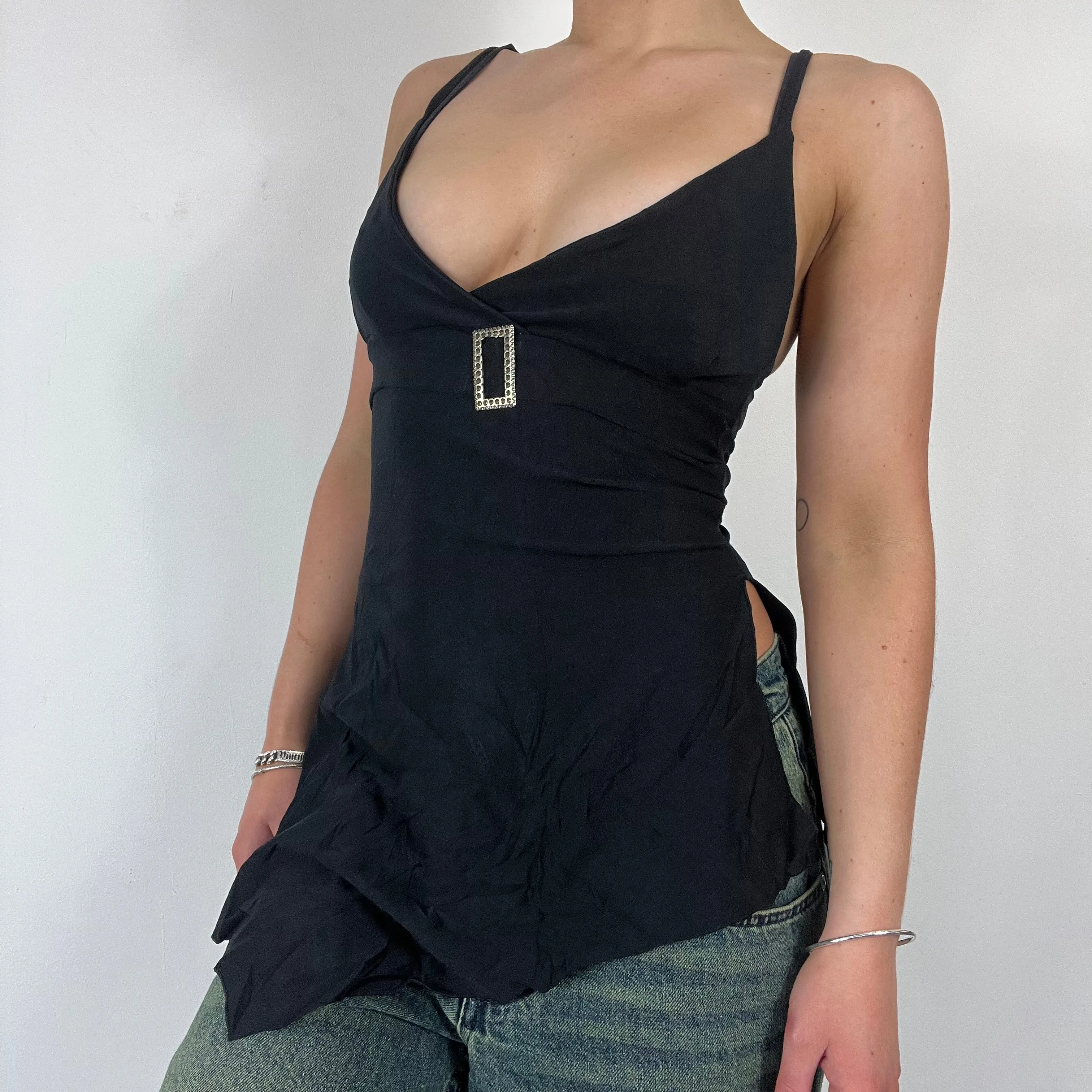 90s buckle detail asymmetrical hem cami top - Size S/M