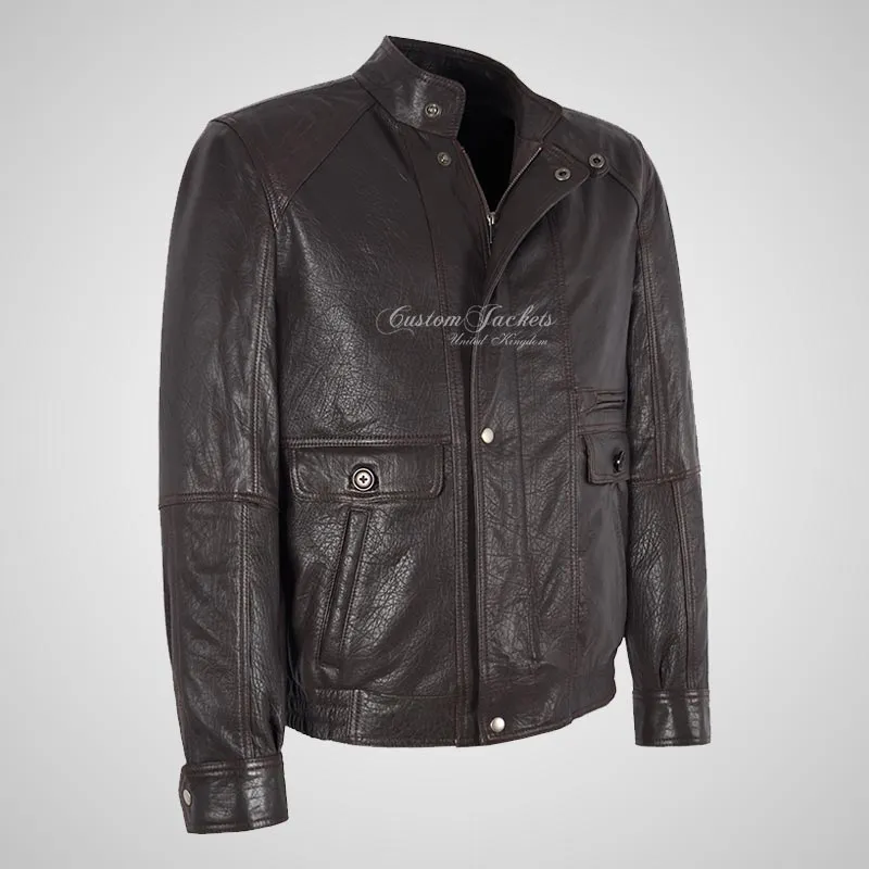 BECKETT Mens Leather Bomber Blouson Jacket Brown