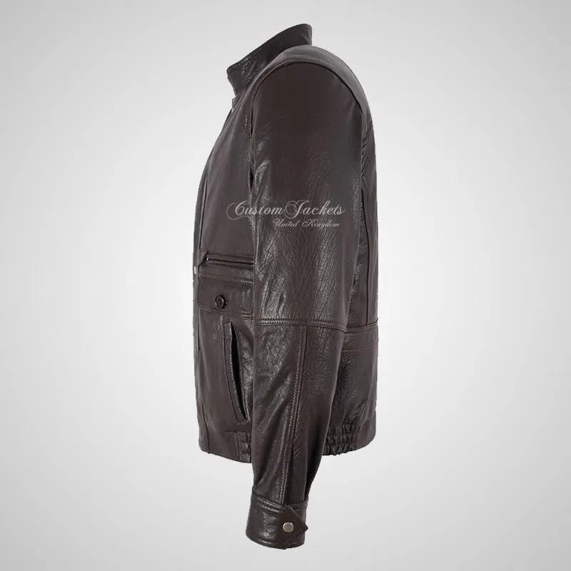 BECKETT Mens Leather Bomber Blouson Jacket Brown