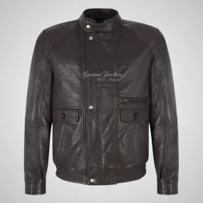 BECKETT Mens Leather Bomber Blouson Jacket Brown