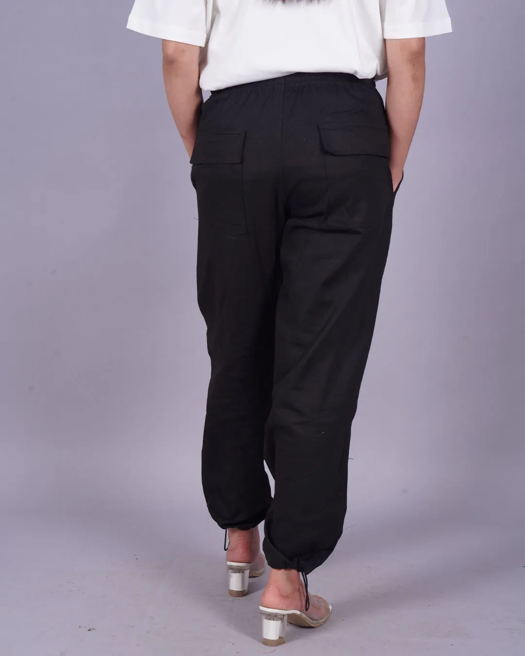 BeerFood: Female Black Adjustable Cargo Pants for the Ultimate Comfort