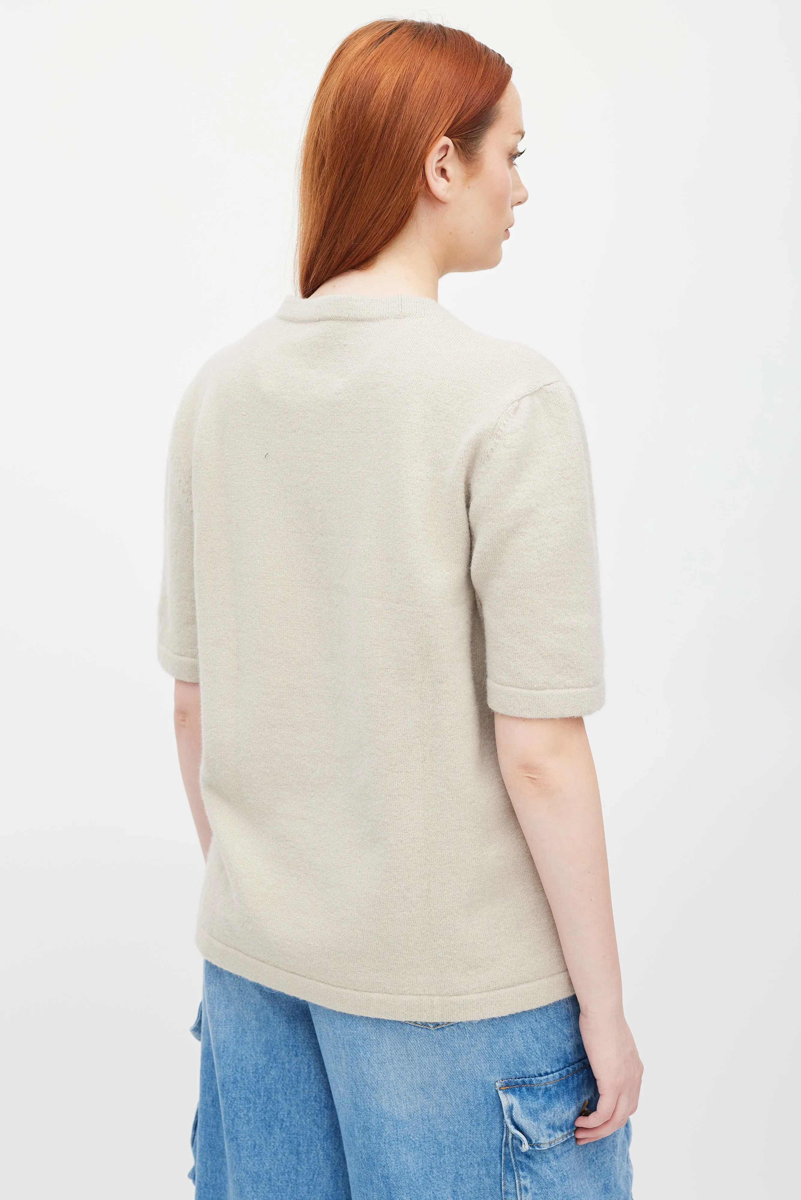 Beige Wool Short Sleeve Top