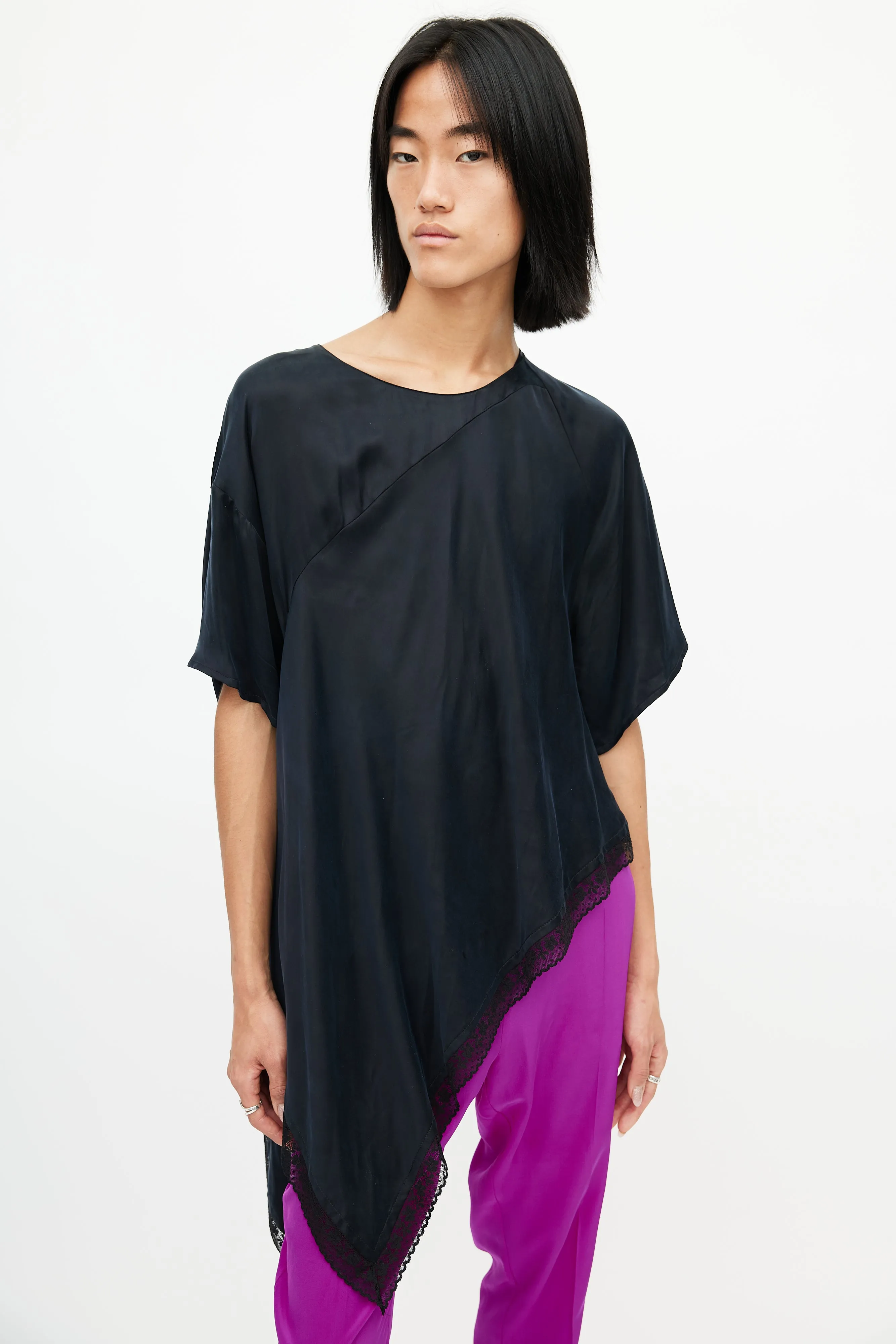 Black Asymmetrical Lace Top