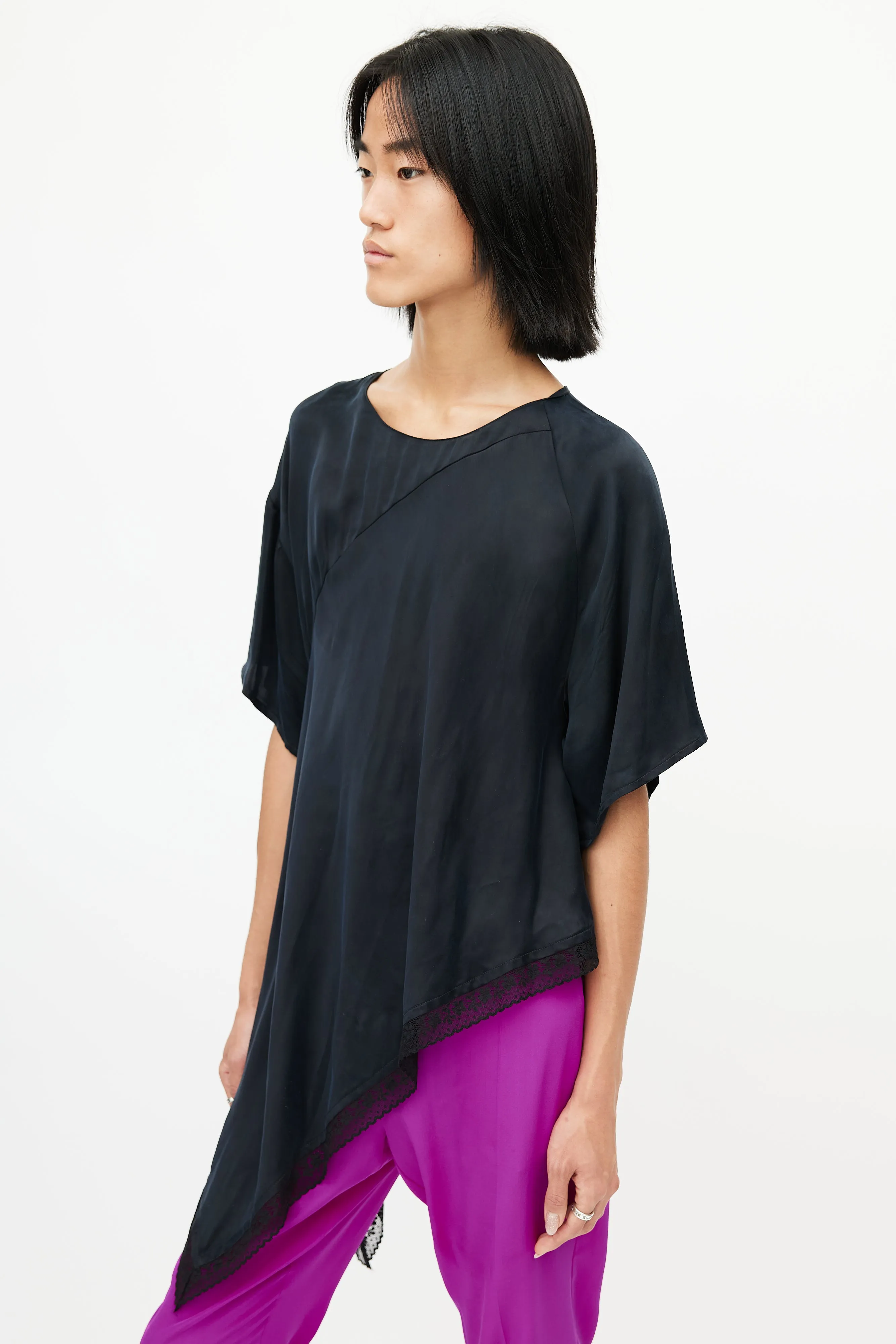 Black Asymmetrical Lace Top