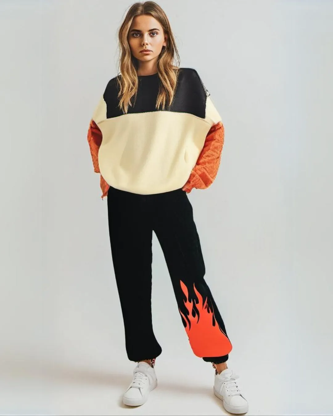 Black Cotton Pants for Women - Red Fire