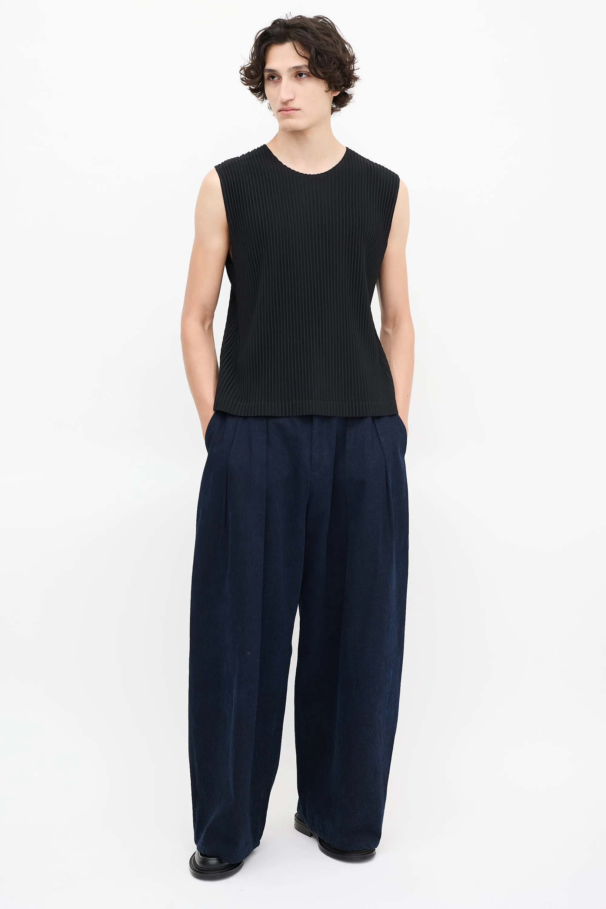 Black Pleated Tank Top