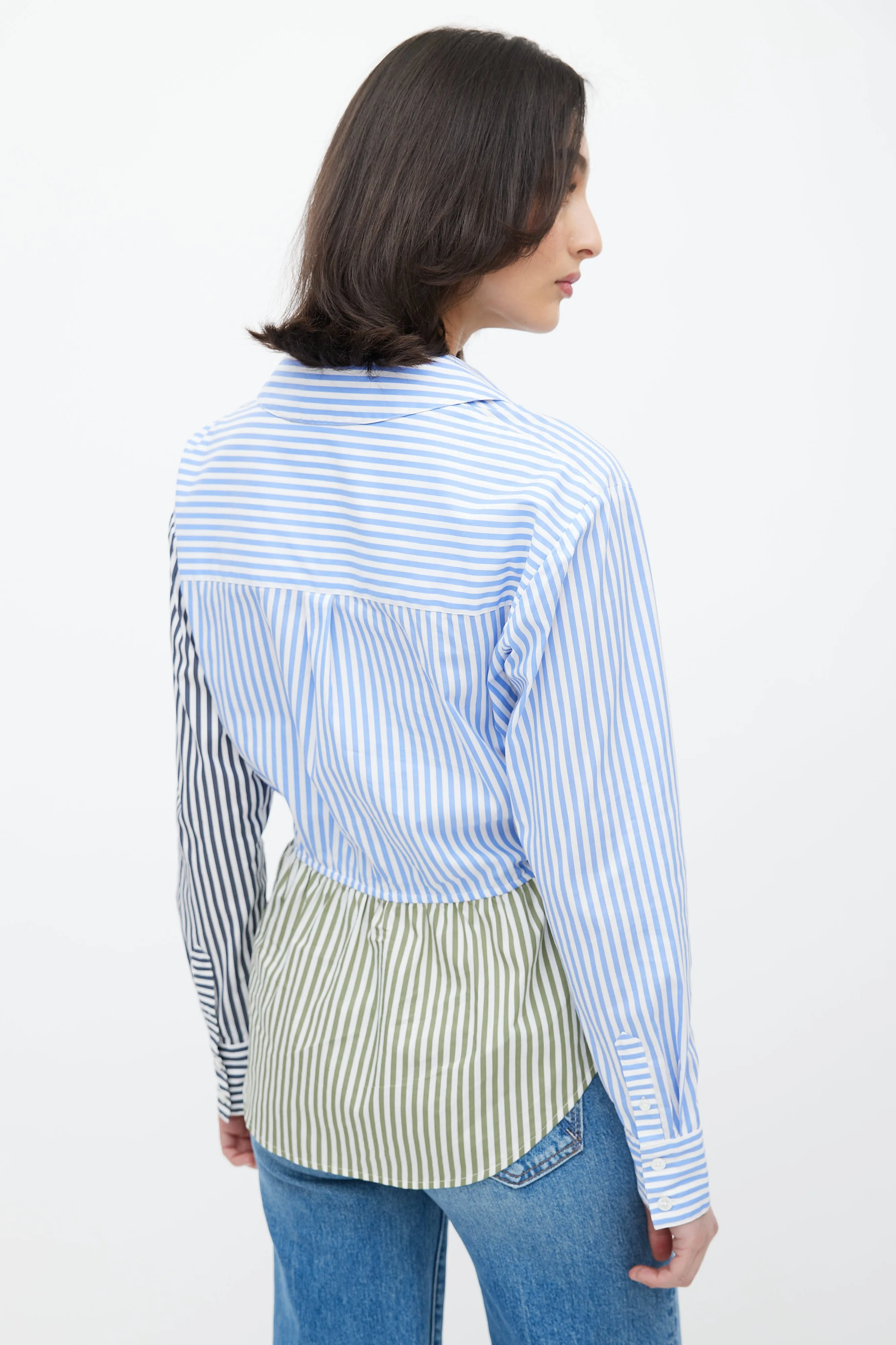 Blue & Multicolour Stripe Asymmetrical Shirt