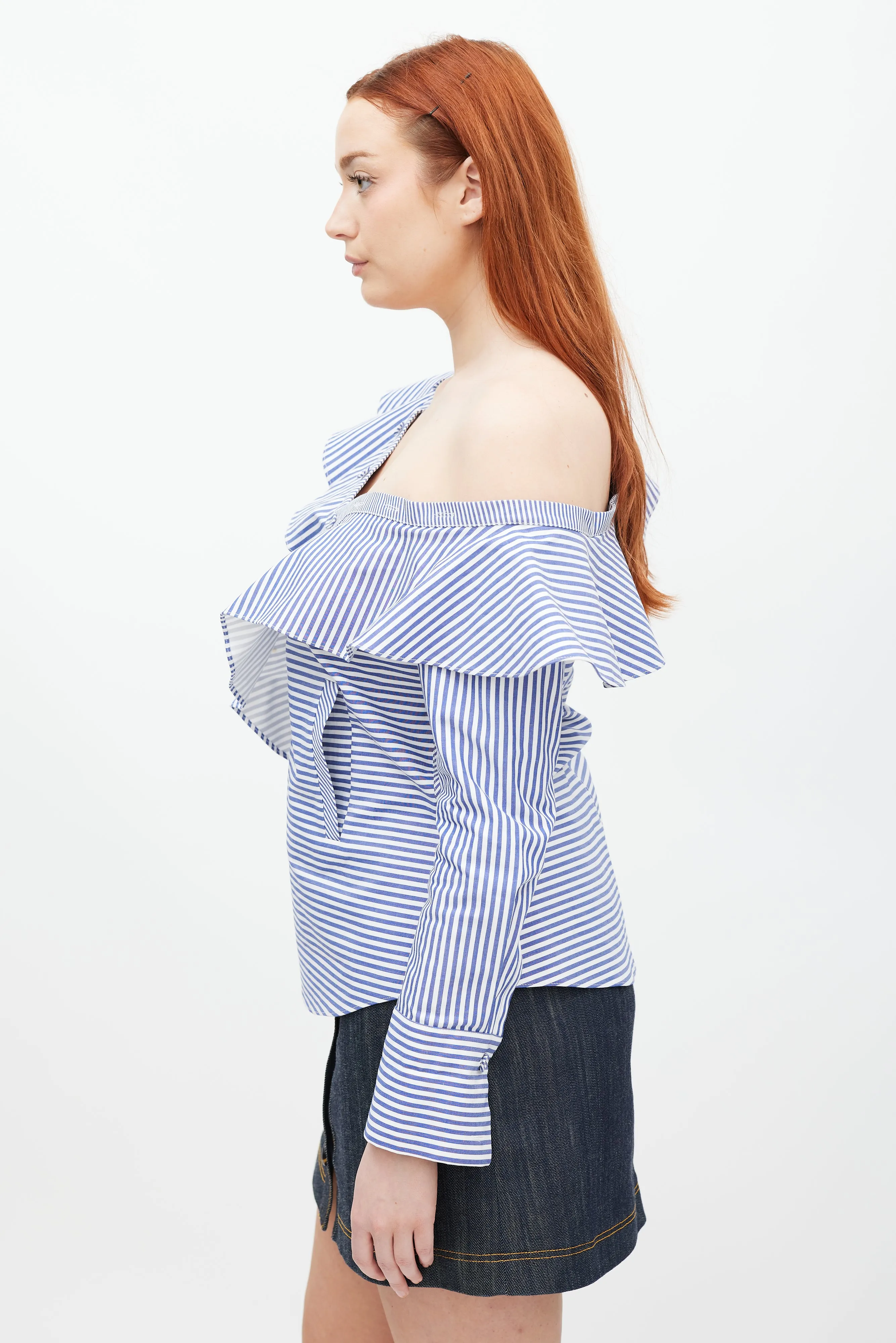 Blue & White Asymmetrical Striped Top