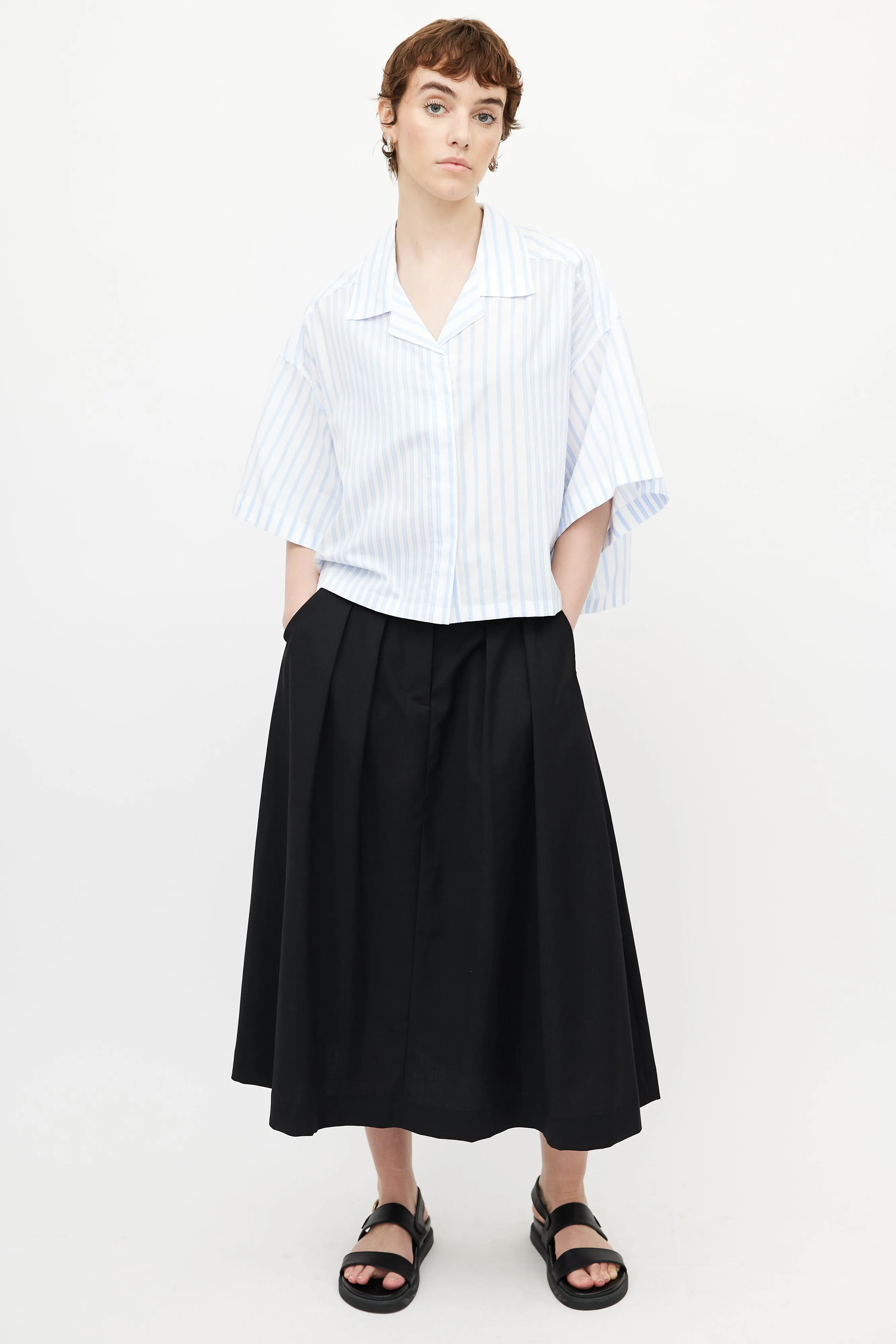 Blue & White Striped Boxy Shirt