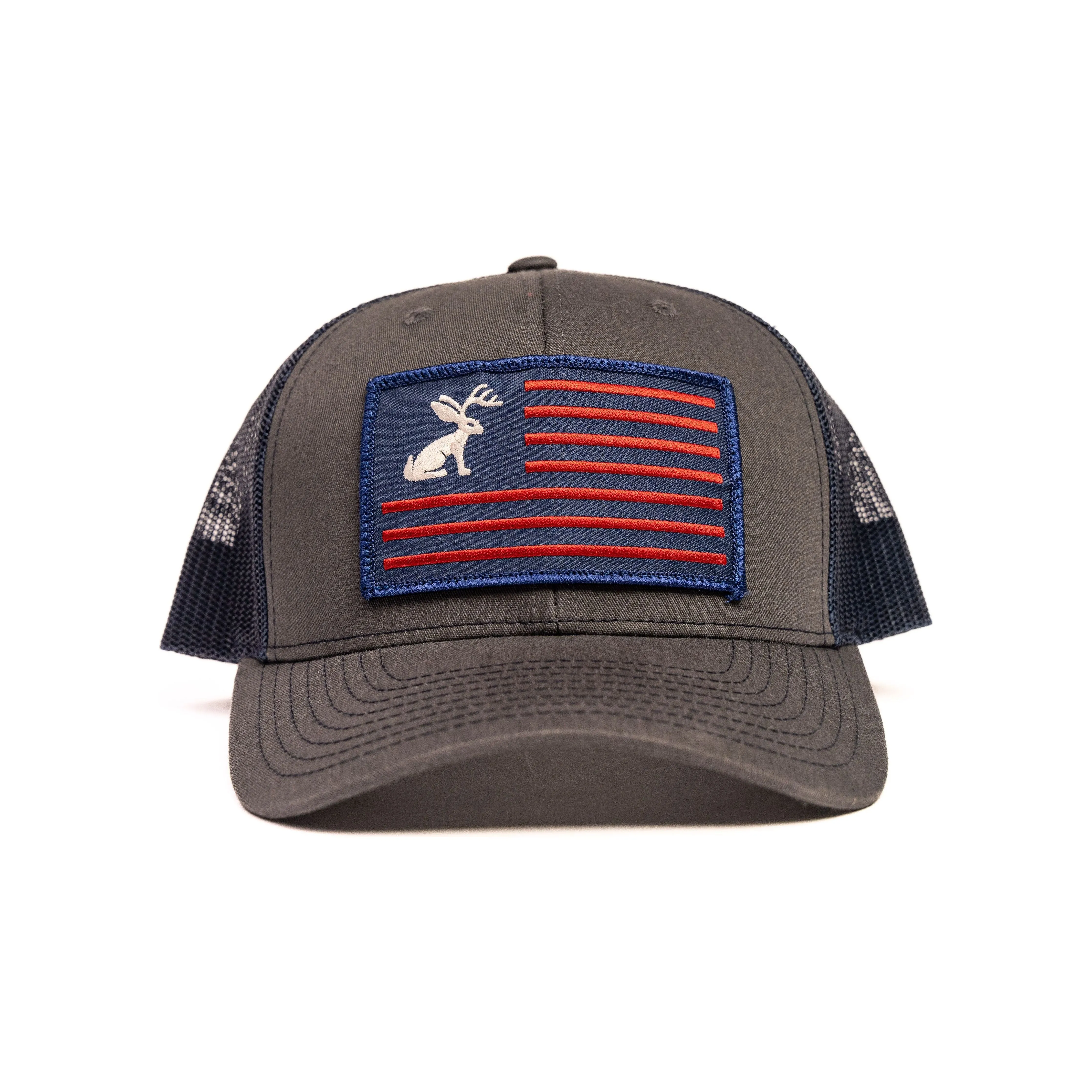 Charcoal and Navy Snapback with Jackelope Flag Patch