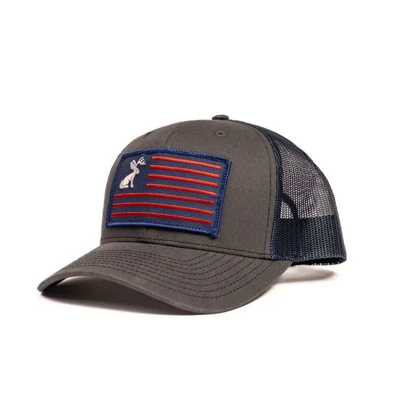 Charcoal and Navy Snapback with Jackelope Flag Patch
