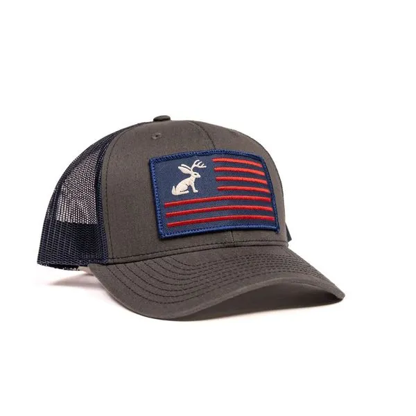 Charcoal and Navy Snapback with Jackelope Flag Patch