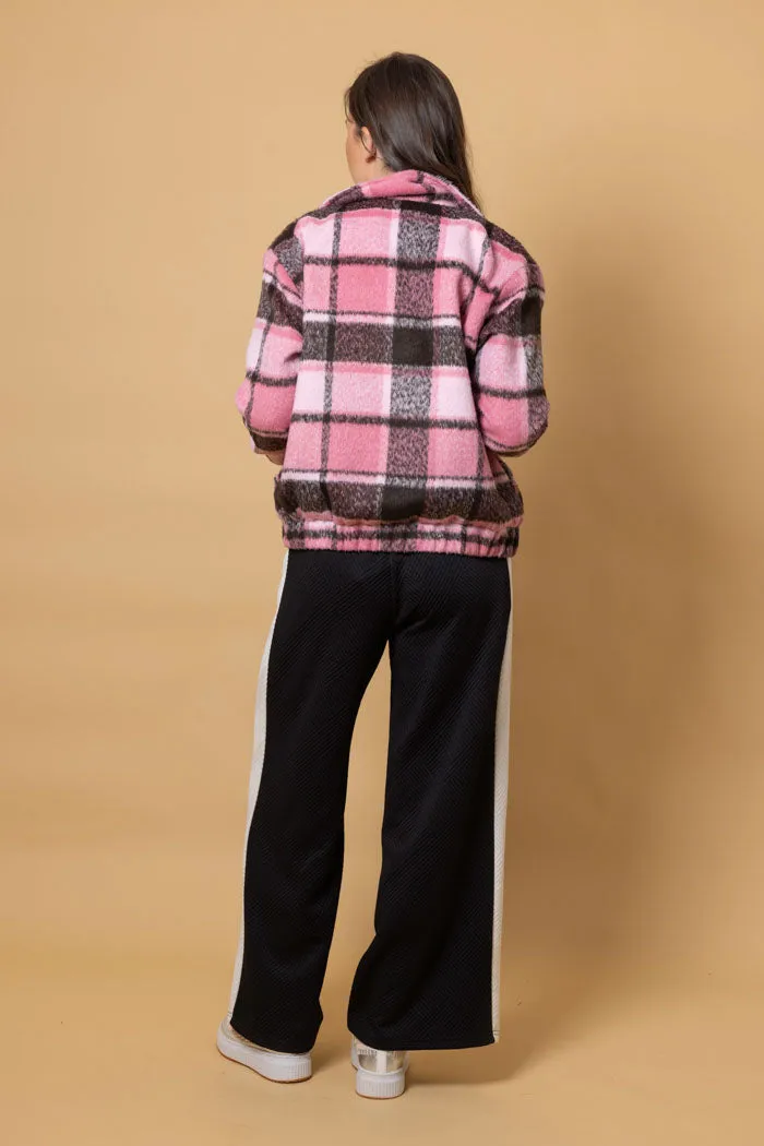 Charlo Saskia Bomber Jacket Pink Brown Tartan