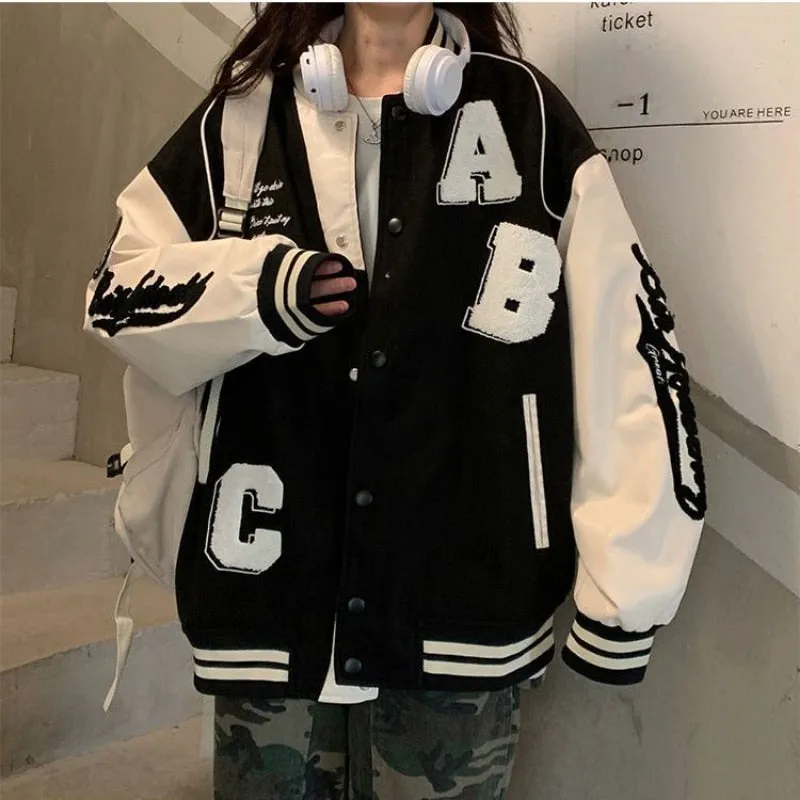 Deeptown Vintage Bomber Jacket Women Harajuku Fashion College Uniform Varsity Baseball Jackets