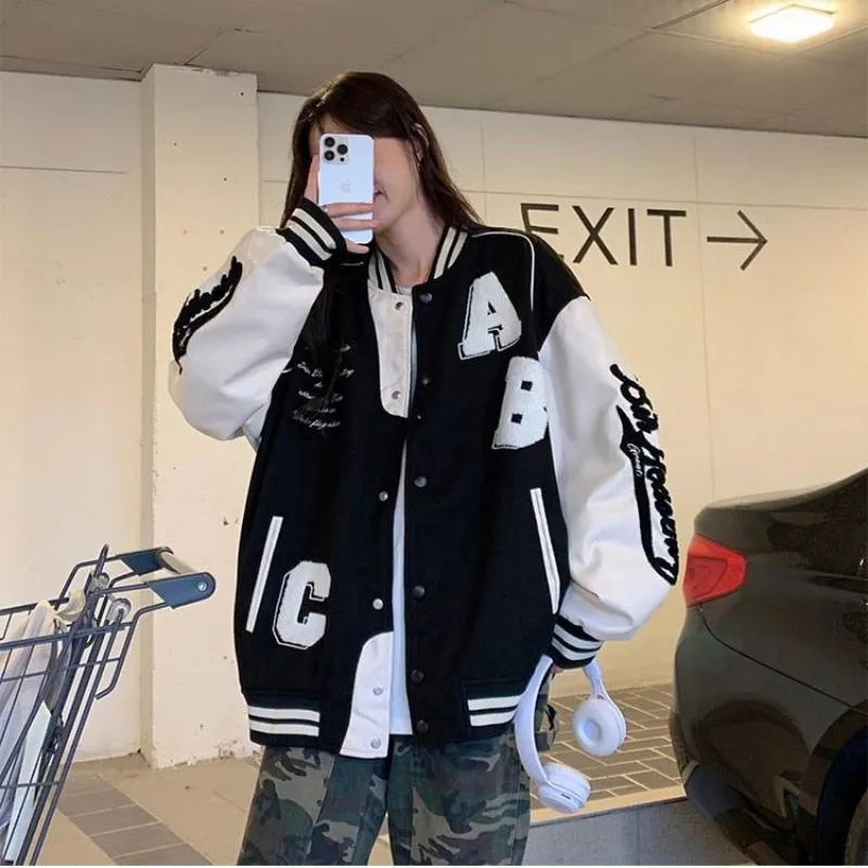 Deeptown Vintage Bomber Jacket Women Harajuku Fashion College Uniform Varsity Baseball Jackets