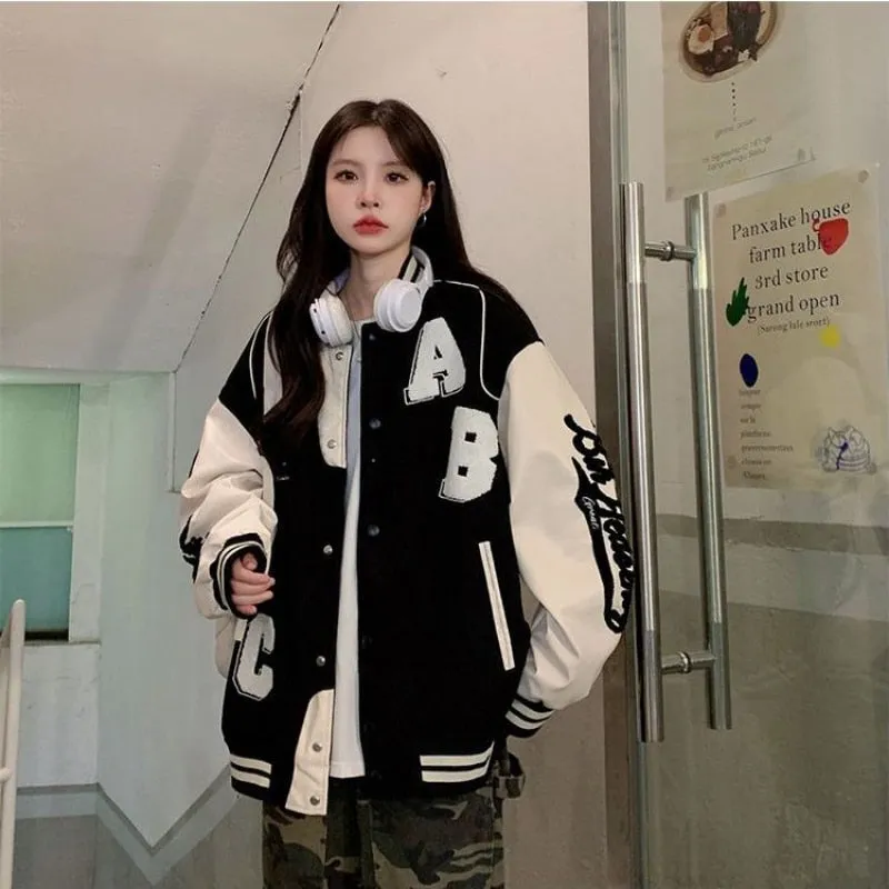 Deeptown Vintage Bomber Jacket Women Harajuku Fashion College Uniform Varsity Baseball Jackets