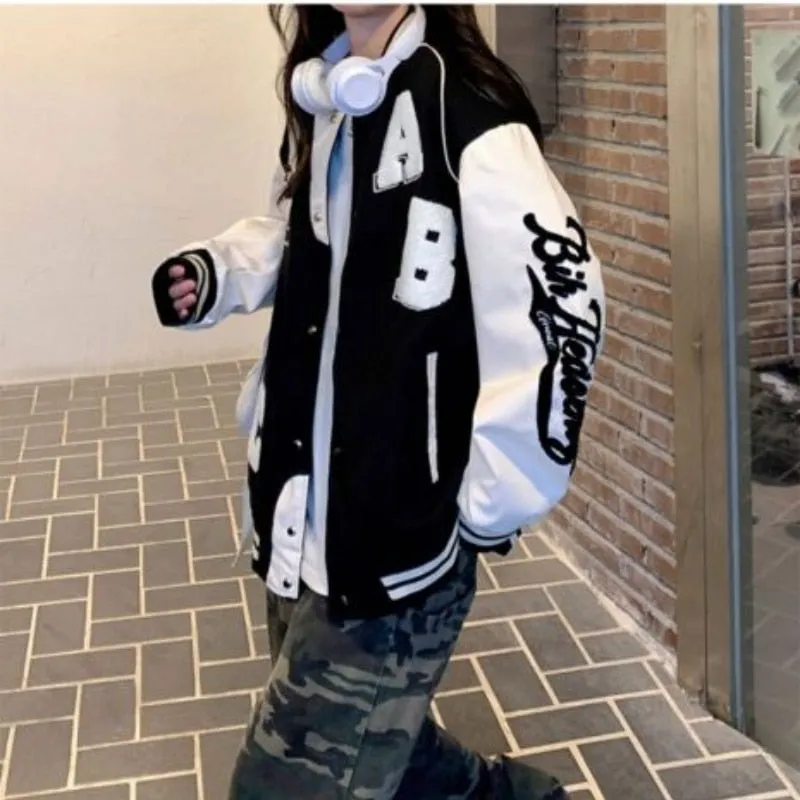 Deeptown Vintage Bomber Jacket Women Harajuku Fashion College Uniform Varsity Baseball Jackets