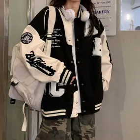 Deeptown Vintage Bomber Jacket Women Harajuku Fashion College Uniform Varsity Baseball Jackets