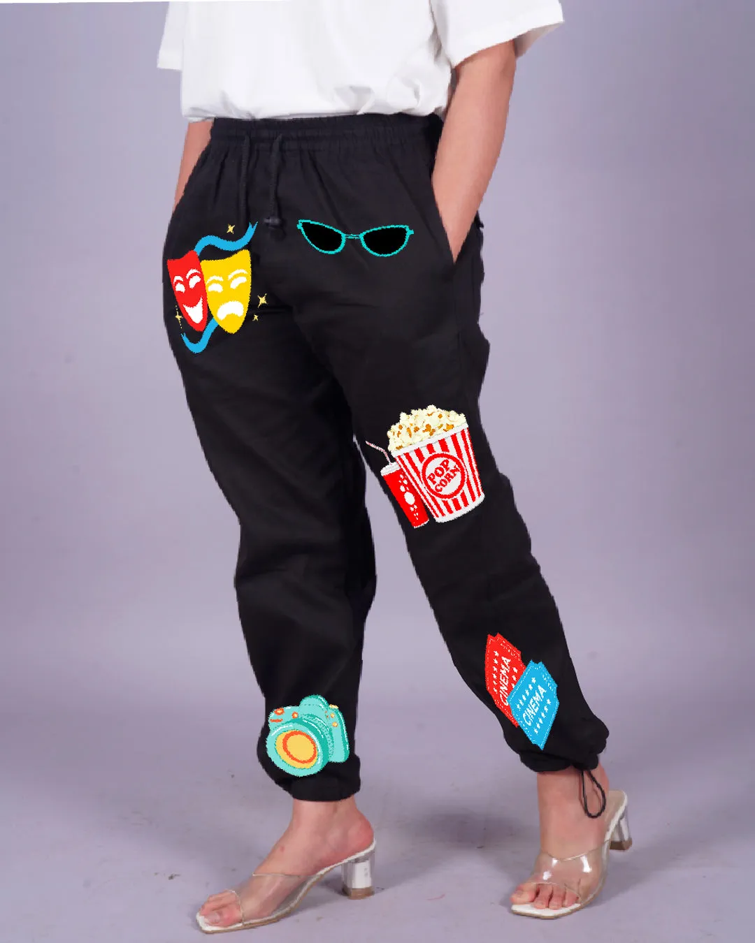 Femme Black Adjustable Cargo Pants - Popcorn Vibes