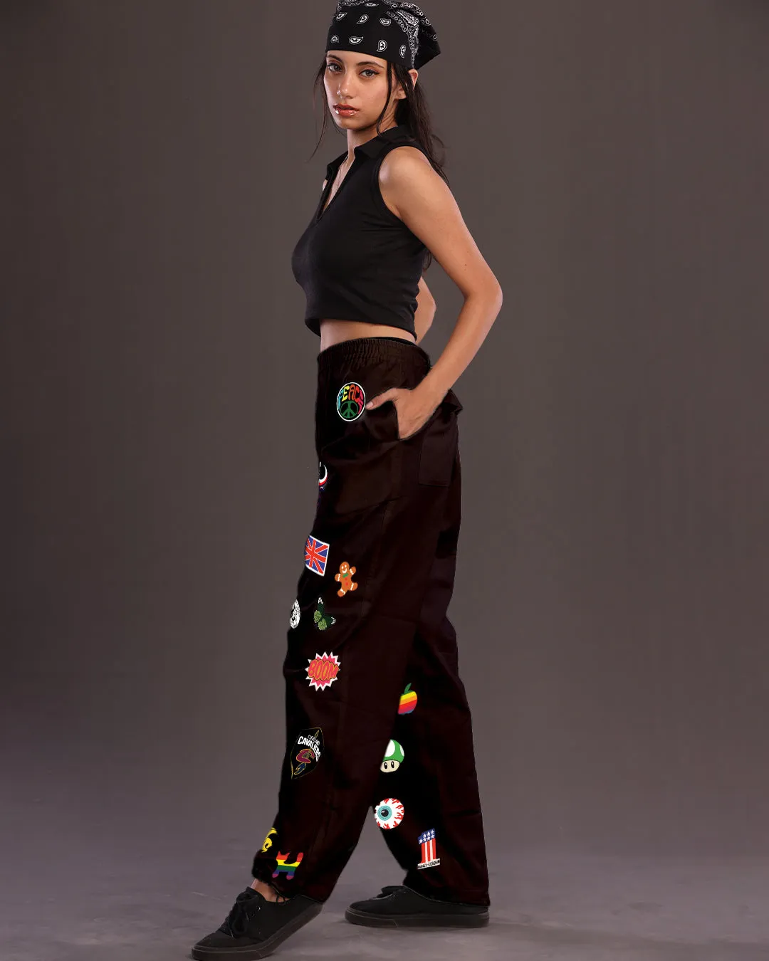 Get Funky in Black: Ladies' Adjustable Cargo Pants