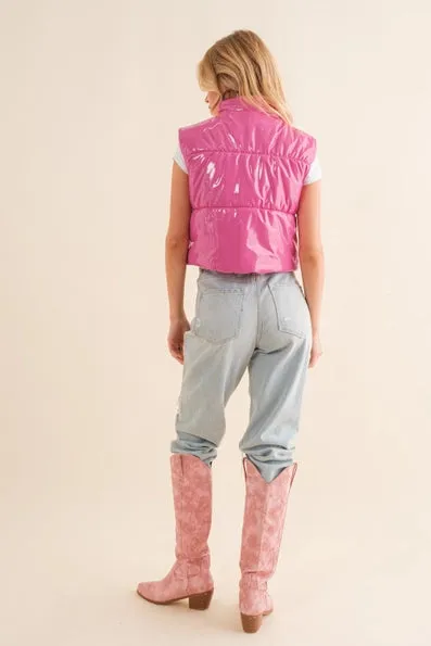 Glossy Pink Puffer Vest
