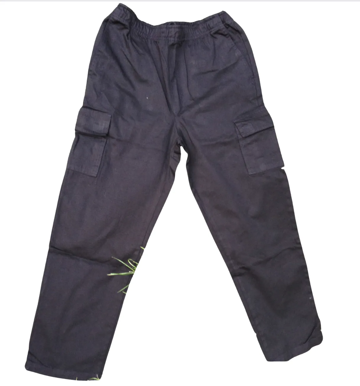 Mens CARGO PANTS Trousers Elastic Waist 100% COTTON Army Military PLAIN Casual