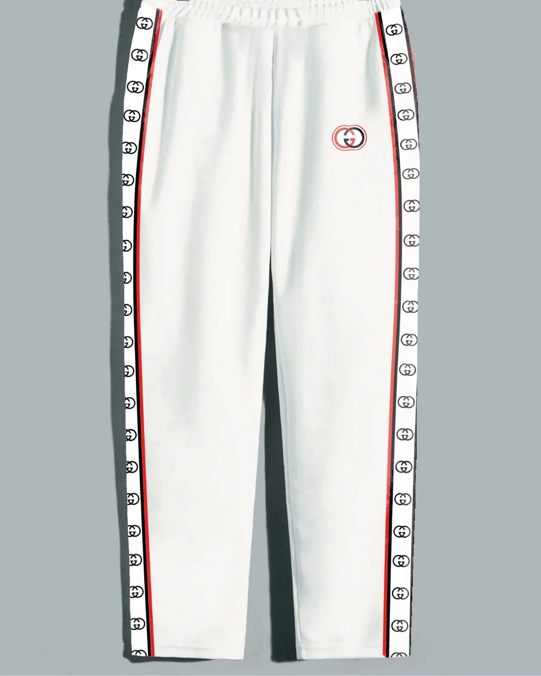 Men's Designer White Cotton Pant - GG Straps