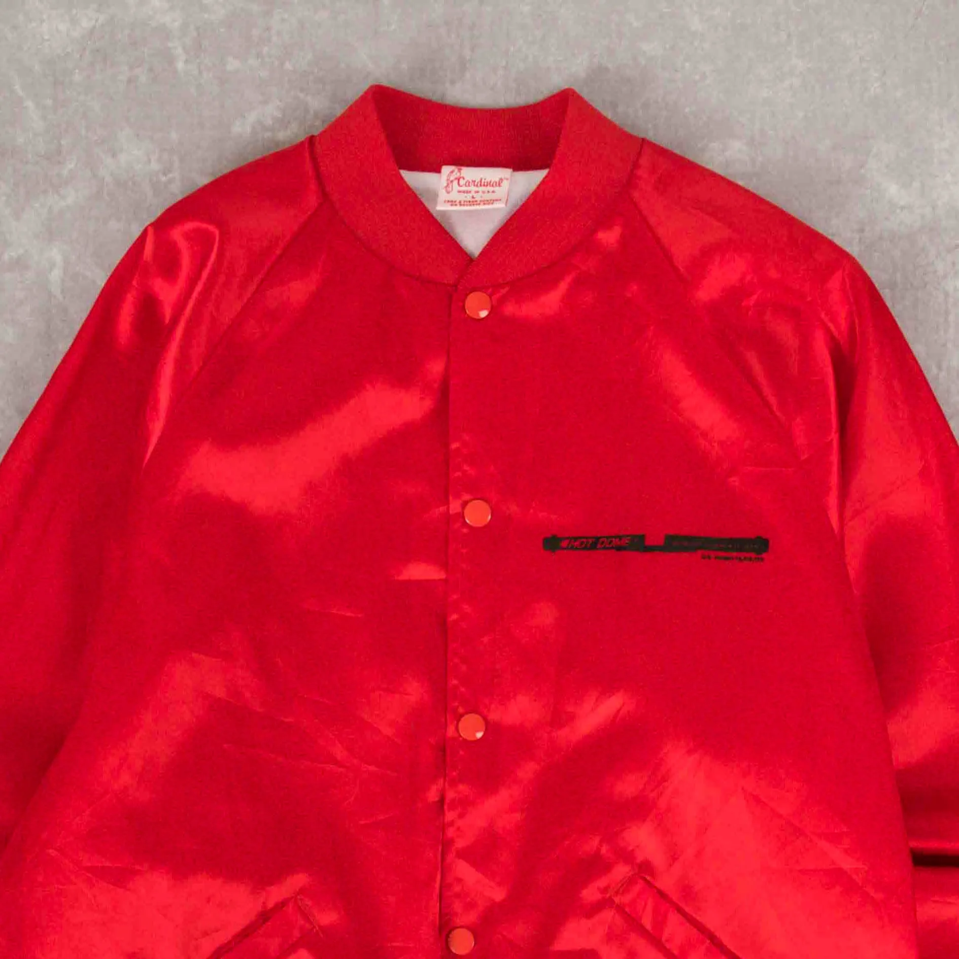 MEN'S VINTAGE 1980S HOT DOME VARSITY BOMBER JACKET - LARGE