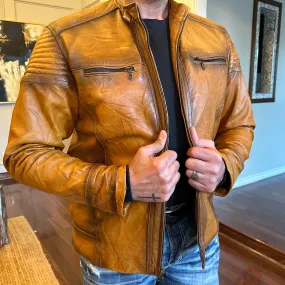 Ovine Distressed Roadster Leather Jacket