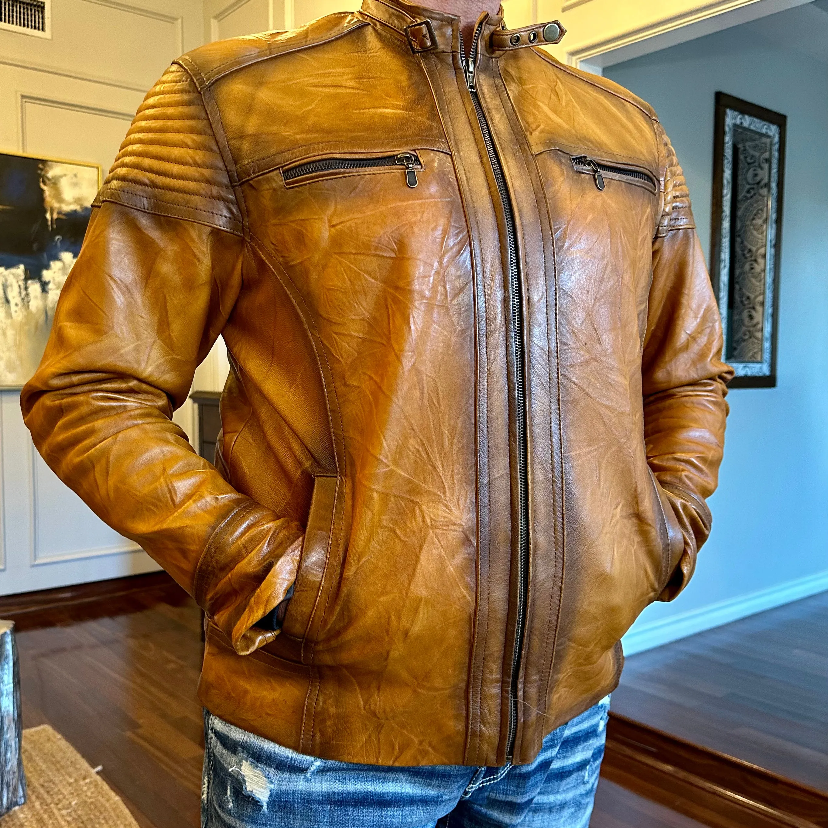 Ovine Distressed Roadster Leather Jacket