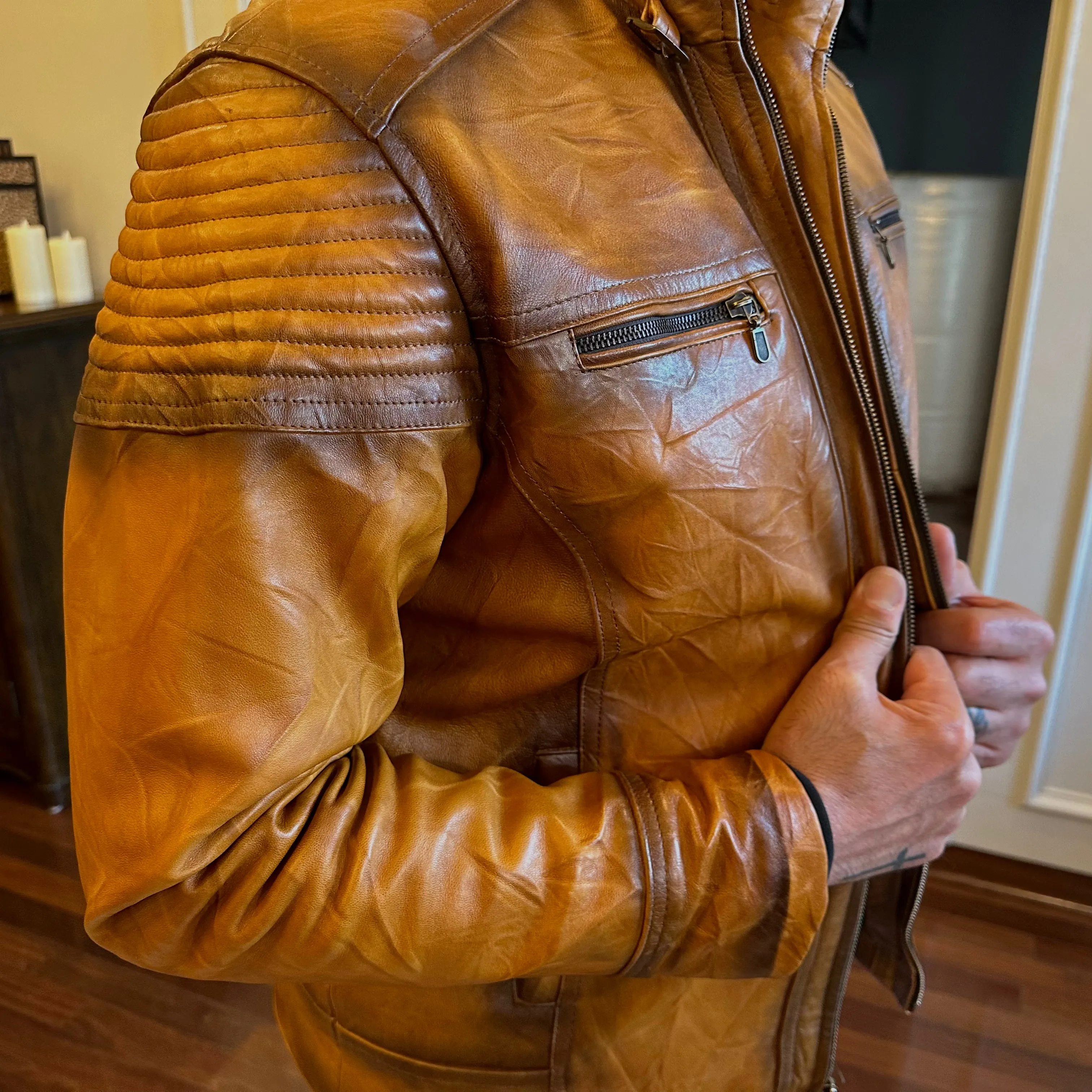 Ovine Distressed Roadster Leather Jacket