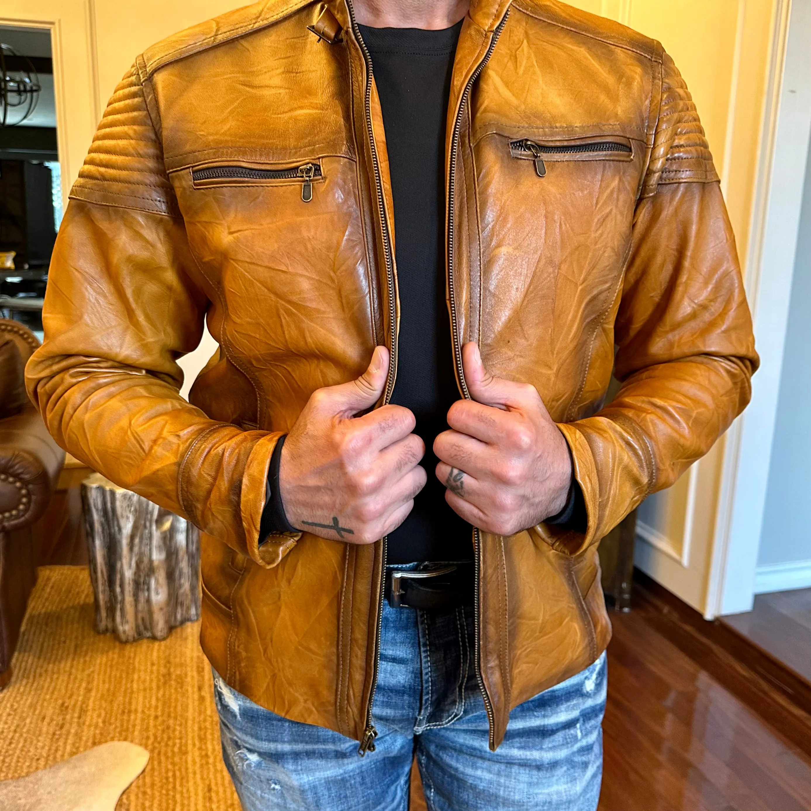 Ovine Distressed Roadster Leather Jacket