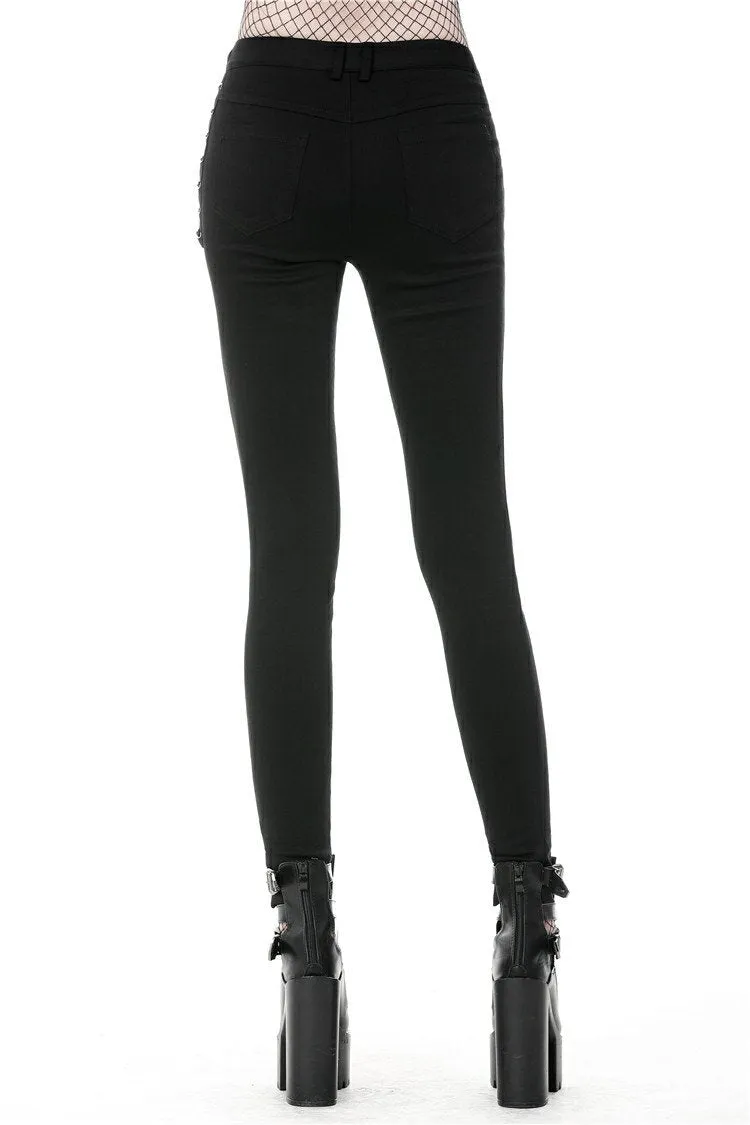 Punk hollow leg asymmetrical elastic trousers PW095