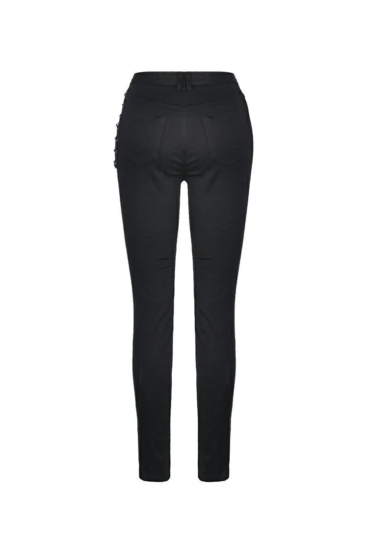Punk hollow leg asymmetrical elastic trousers PW095