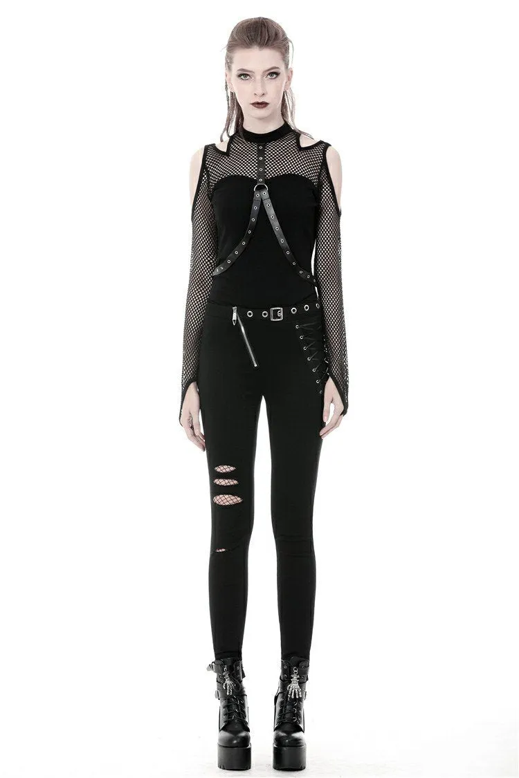 Punk hollow leg asymmetrical elastic trousers PW095