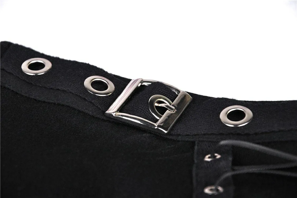 Punk hollow leg asymmetrical elastic trousers PW095