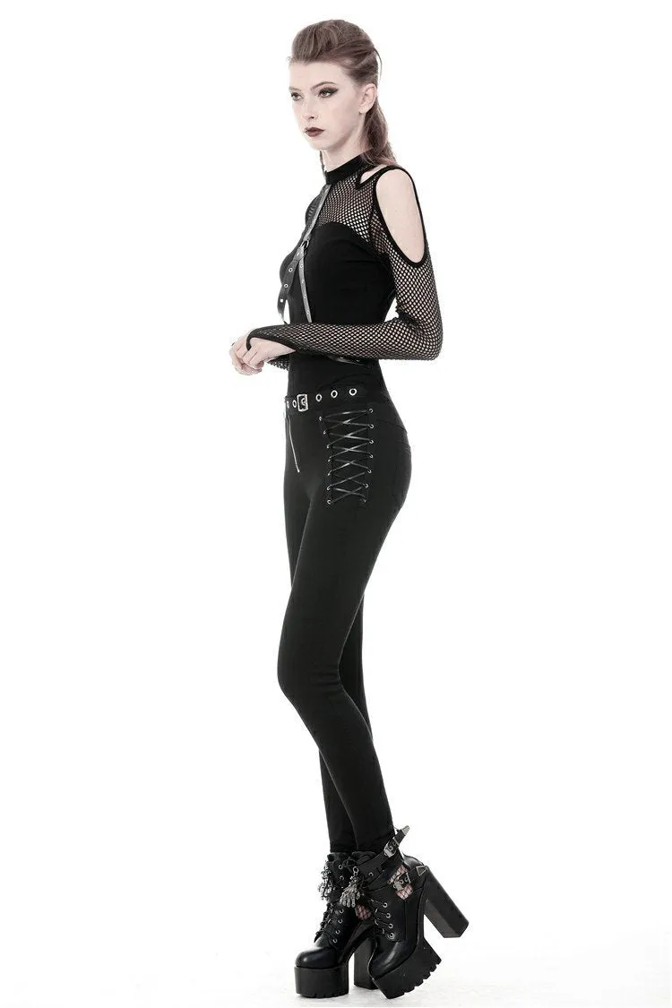 Punk hollow leg asymmetrical elastic trousers PW095