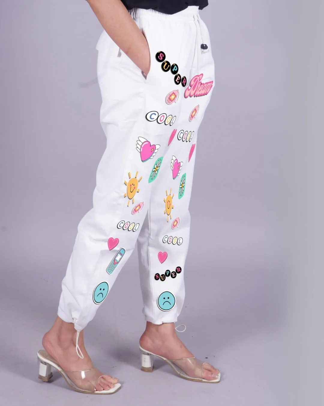 White Adjustable Cargo Pants for Women - Cool Dream