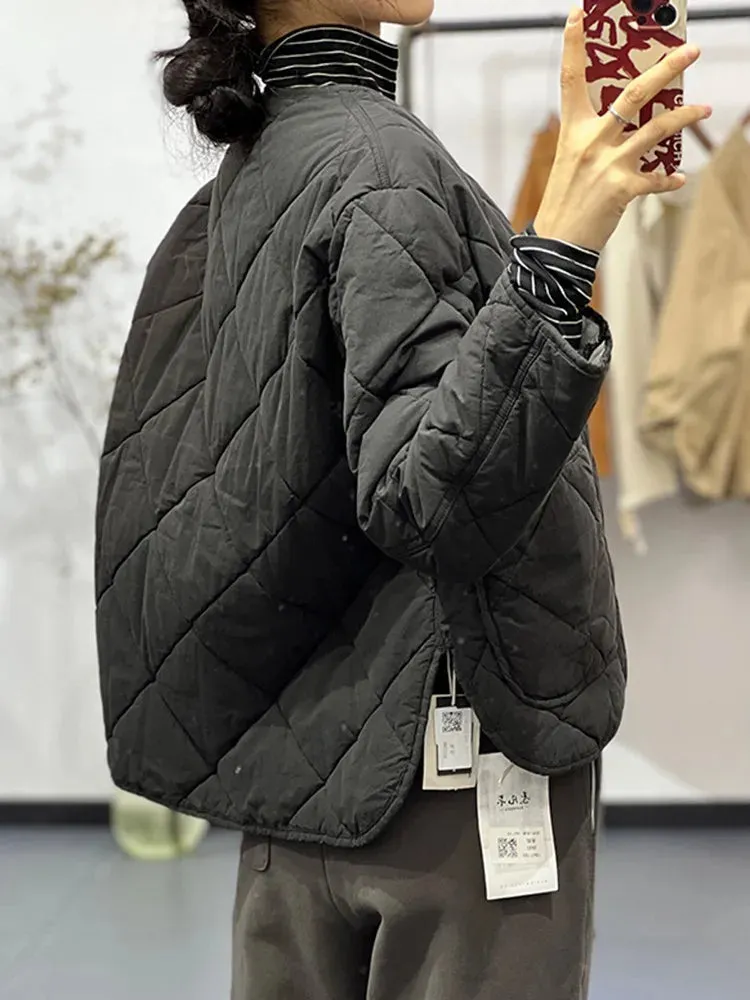 Women Solid Color Loose Quilted Coats