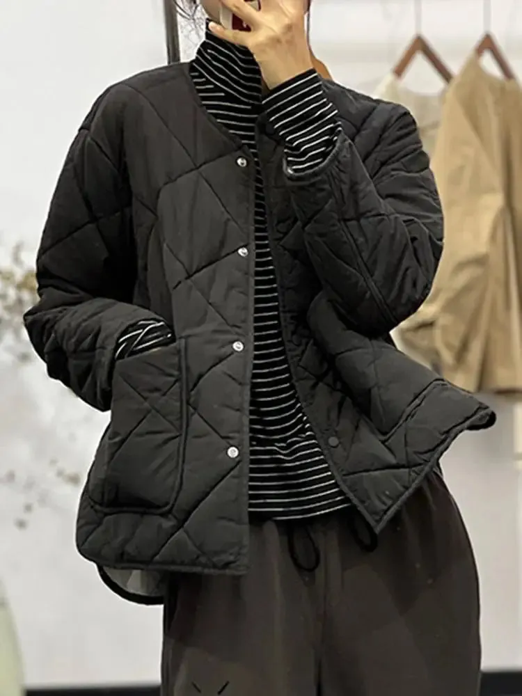 Women Solid Color Loose Quilted Coats
